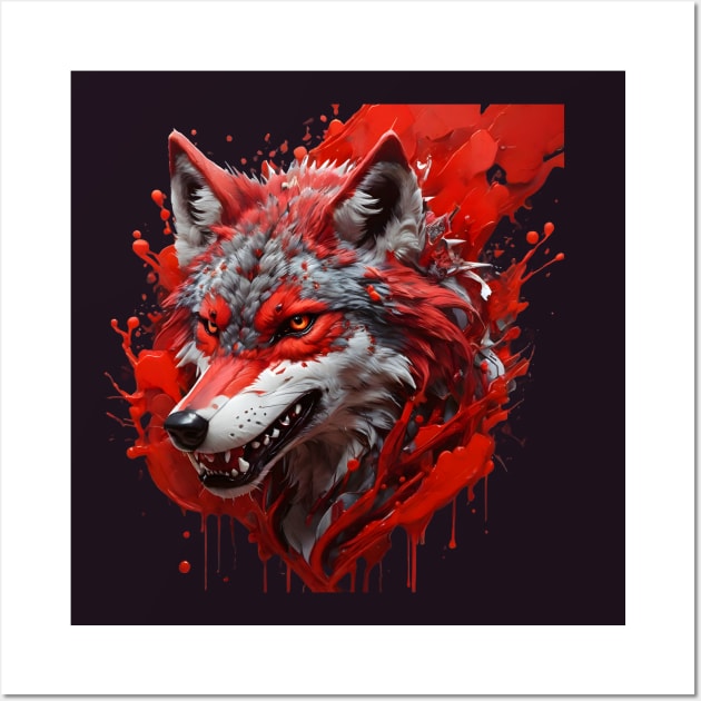 Red wolf head splash art Wall Art by Spaceboyishere